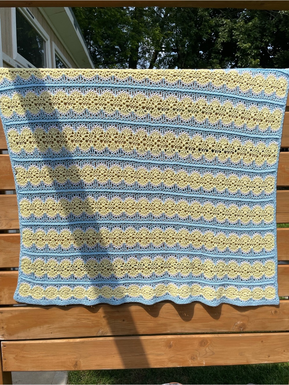 Handmade Yellow & Light Blue Crochet Throw Blanket